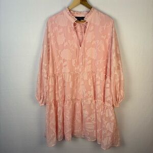 Eloquii Pink Floral Gauzy Tiered Ruffle Dress